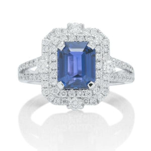 Color Changing Emerald Cut Sapphire and Diamond Ring - Charles Koll Jewellers