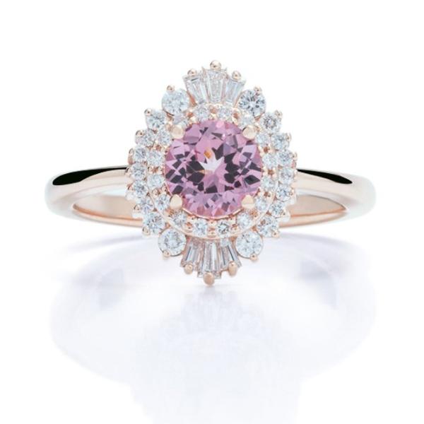 Double Halo Lotus Garnet Rose Gold Ring - Charles Koll Jewellers