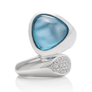 Blue Topaz and Diamond Bypass Ring - Charles Koll Jewellers