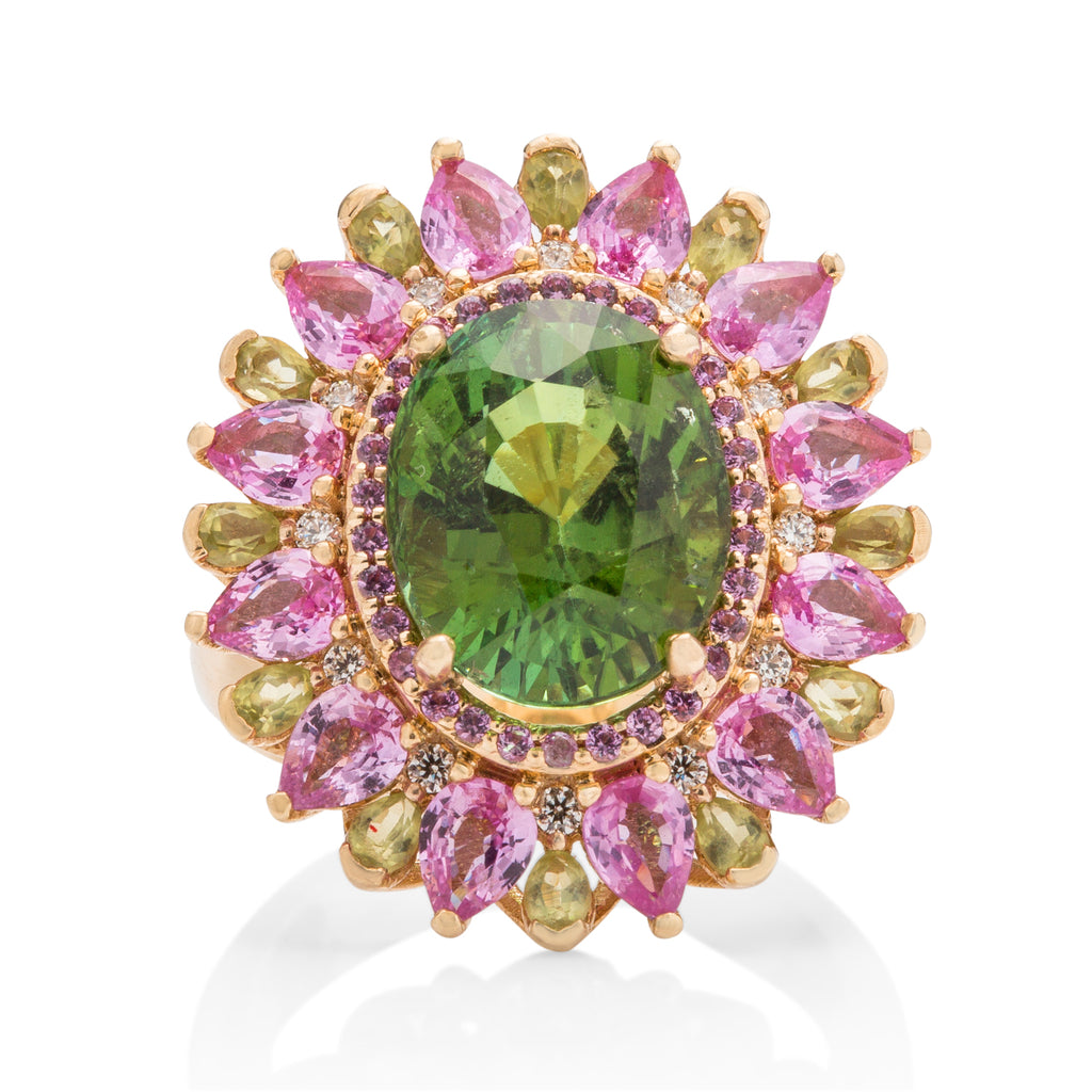 Diamond, Pink Sapphire, Peridot, and Tourmaline Ring - Charles Koll Jewellers