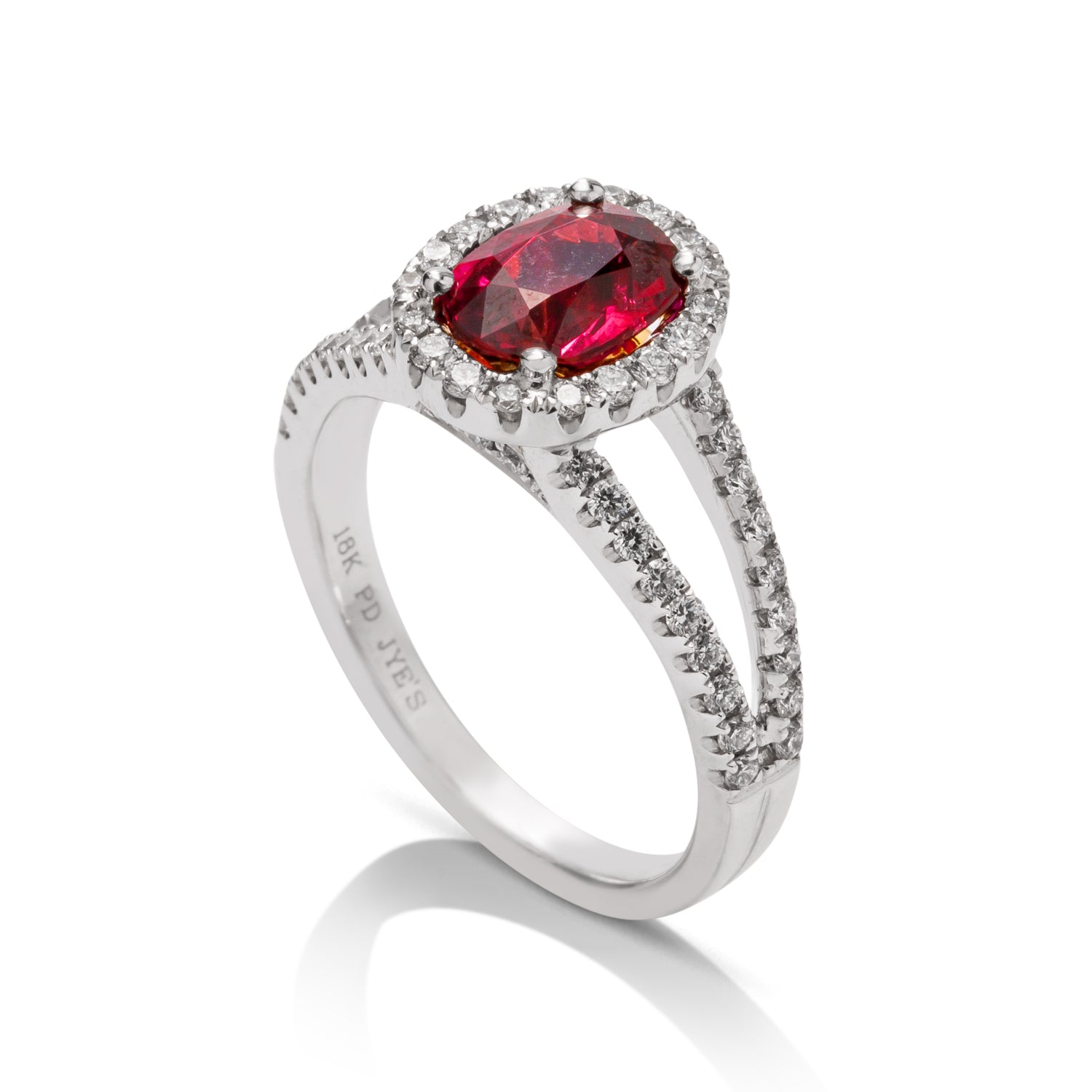Oval Mozambique Ruby and Diamond Split Shank Ring - Charles Koll Jewellers