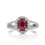 Oval Mozambique Ruby and Diamond Split Shank Ring - Charles Koll Jewellers