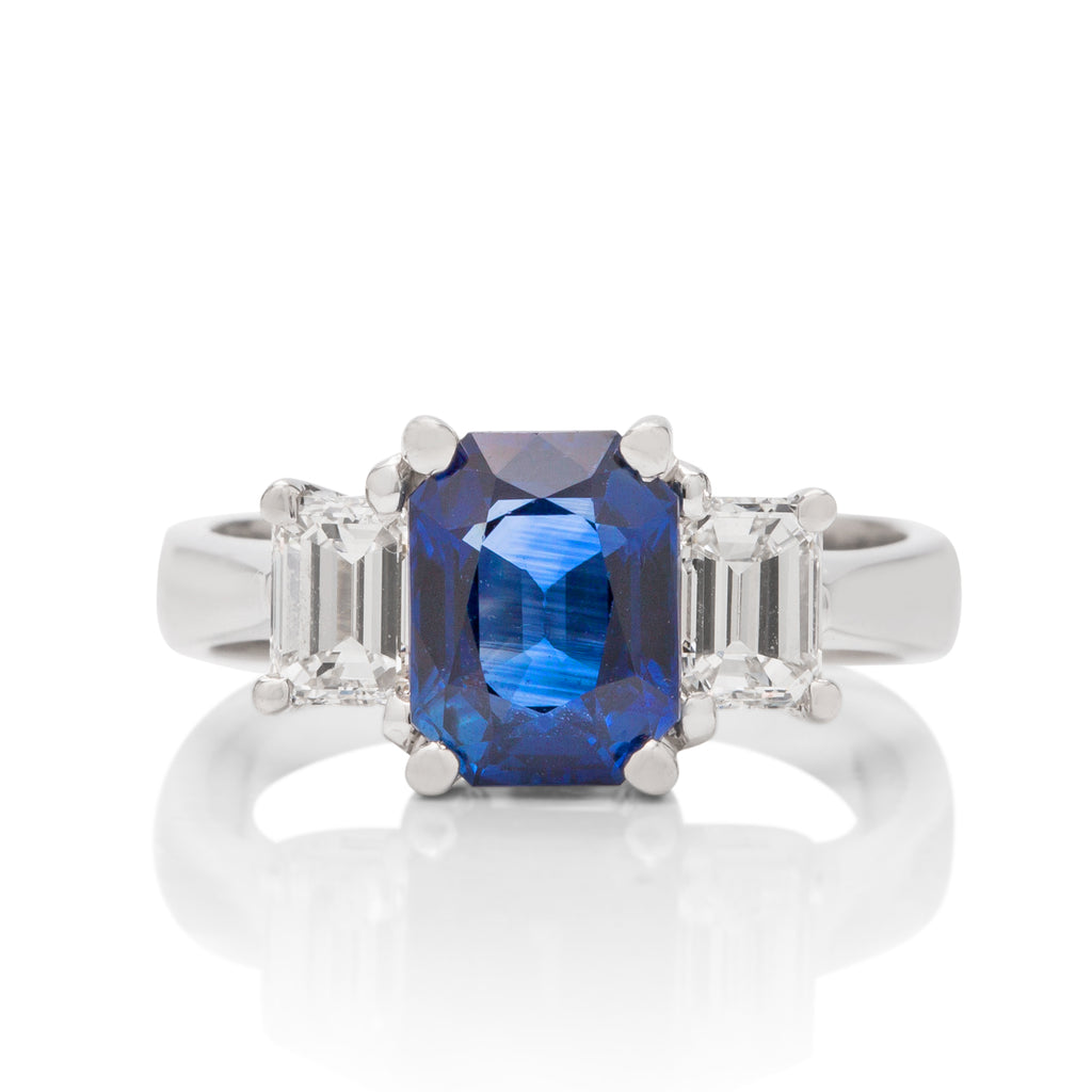 Sapphire and Diamond Three Stone Ring - Charles Koll Jewellers
