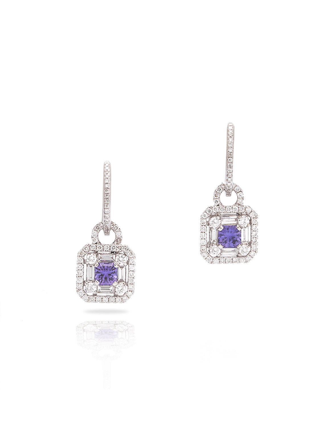 Asscher Cut Purple Sapphire and Diamond Earrings - Charles Koll Jewellers