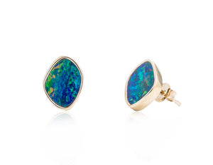 Australian Opal Bezel Studs - Charles Koll Jewellers