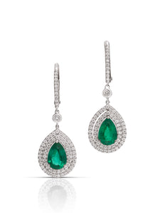 2.13 Carat Pear Shaped Emerald & Diamond Earrings - Charles Koll Jewellers