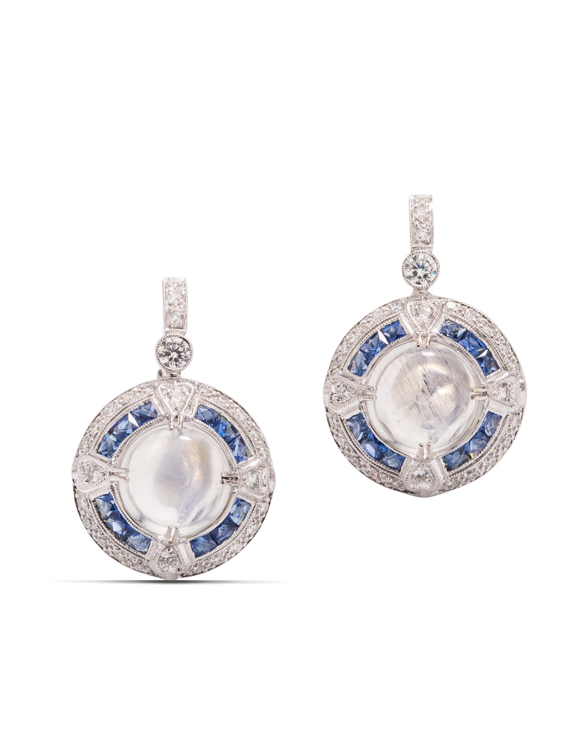 Moonstone, Sapphire and Diamond Earrings - Charles Koll Jewellers