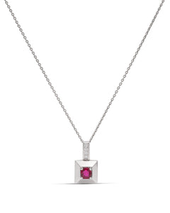 Ruby & Diamonds 18k White Gold Square Pendant - Charles Koll Jewellers