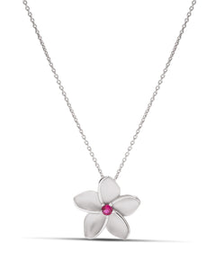 19k/18k White Gold Ruby Flower Pendant - Charles Koll Jewellers