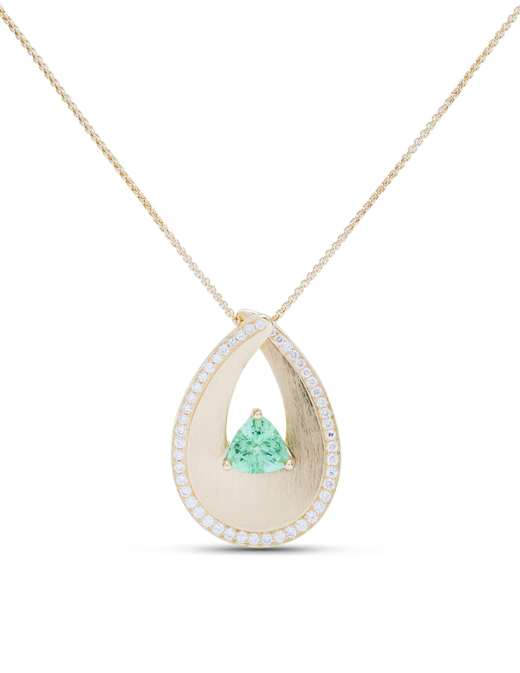 Yellow Gold Loop Pendant With Paraiba Center Stone - Charles Koll Jewellers