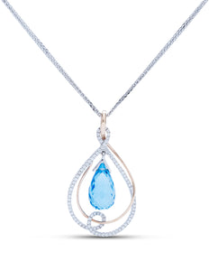 Blue Topaz Briolette With Diamonds Pendant - Charles Koll Jewellers