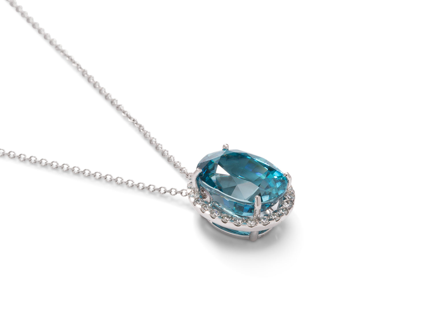 Blue Zircon and Diamond Pendant - Charles Koll Jewellers