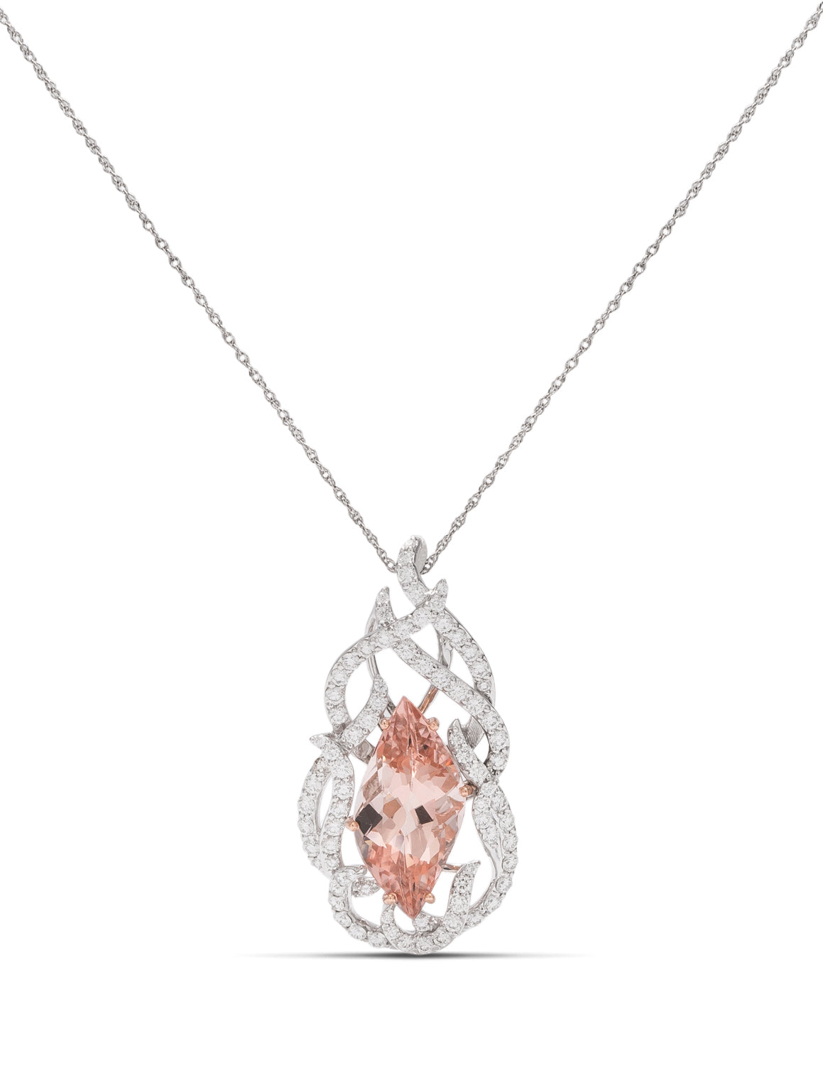 Morganite and Diamond Flame Pendant - Charles Koll Jewellers