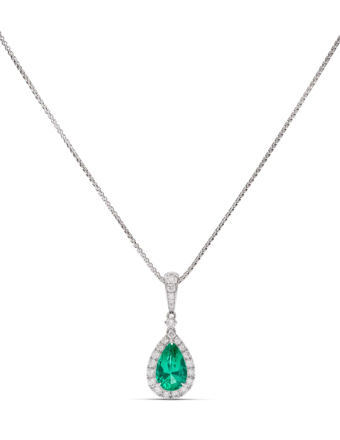 Pear Shaped Emerald and Diamond Pendant - Charles Koll Jewellers