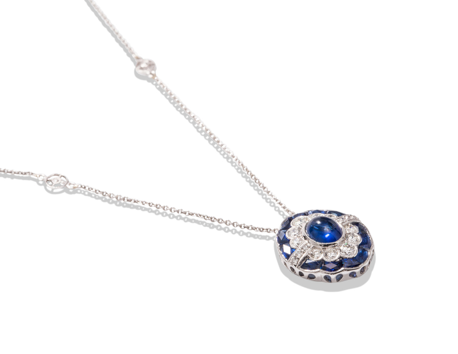 Antique Style Sapphire and Diamond Pendant - Charles Koll Jewellers