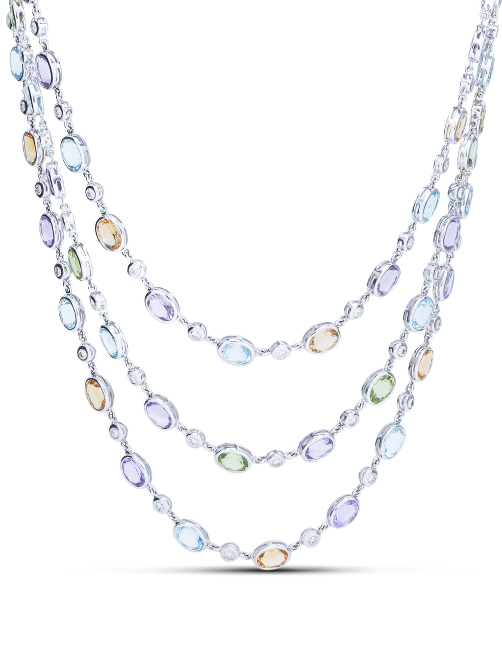 Three Row Gemstone and Diamond Necklace - Charles Koll Jewellers
