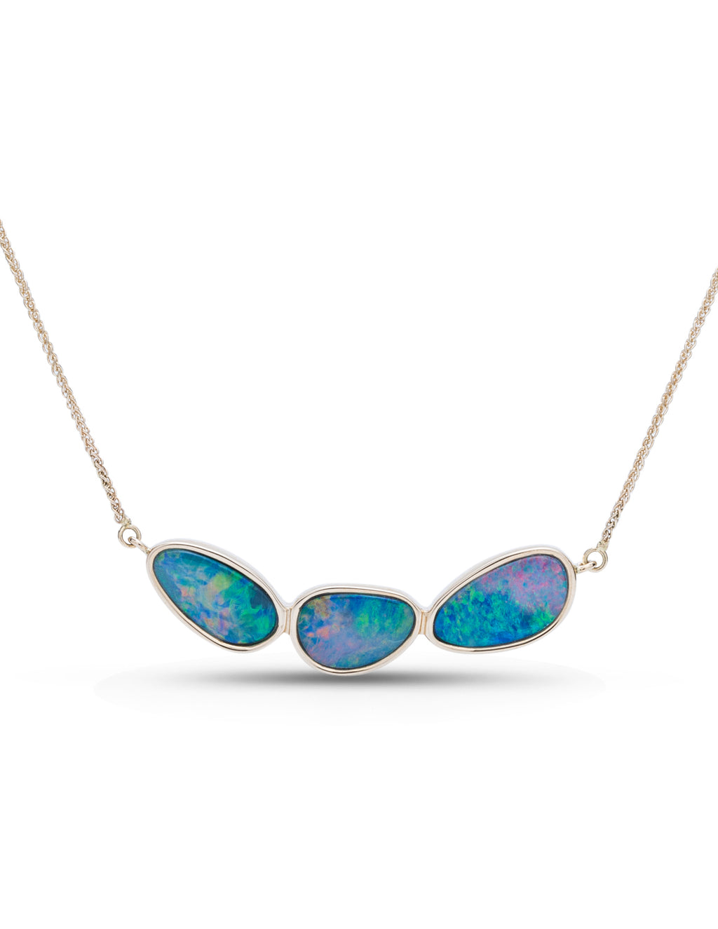 3 Bezel Set Australian Opal East/West Necklace - Charles Koll Jewellers