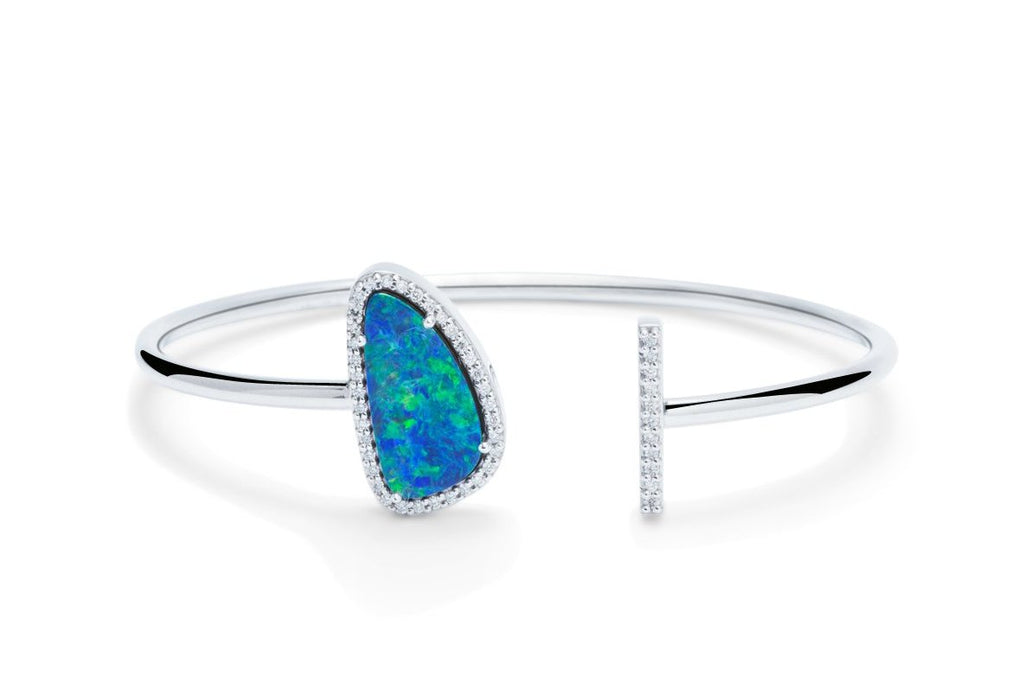 Australian Opal and Diamond Bangle - Charles Koll Jewellers