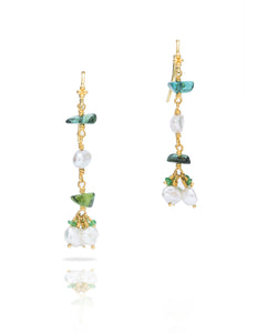 Tsavorite, Tourmaline and Pearl Dangle Earrings - Charles Koll Jewellers