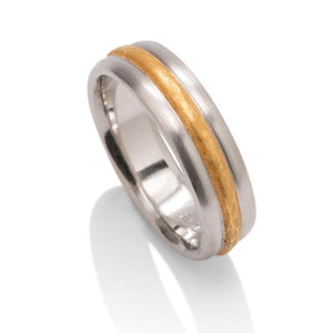 Platinum and 24K Gold Raised Center Band - Charles Koll Jewellers