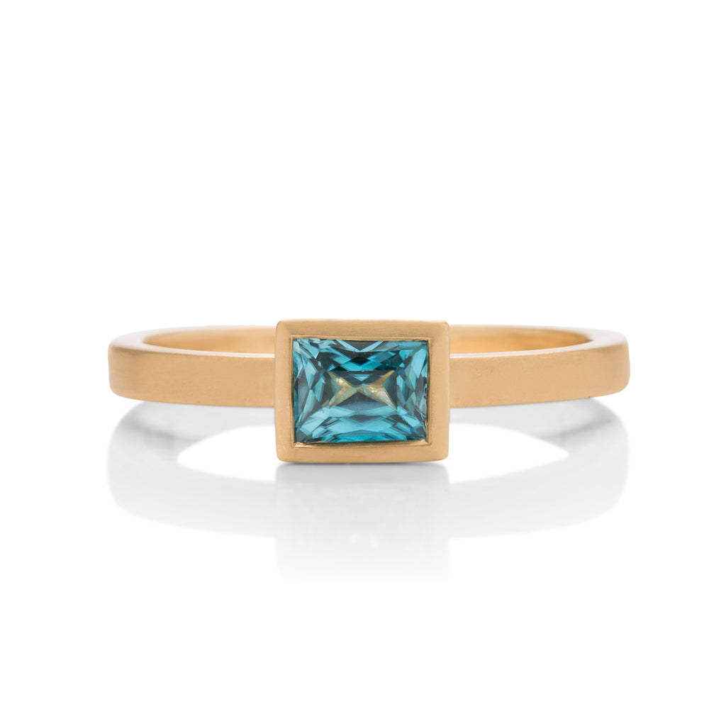 Emerald Cut Blue Zircon Yumdrop Ring - Charles Koll Jewellers
